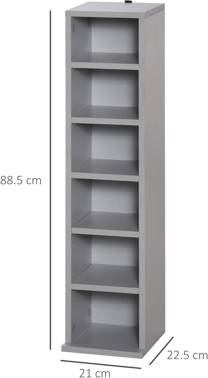Set of 2 Tall Media Storage Towers – Adjustable CD DVD Blu-Ray Shelving Grey