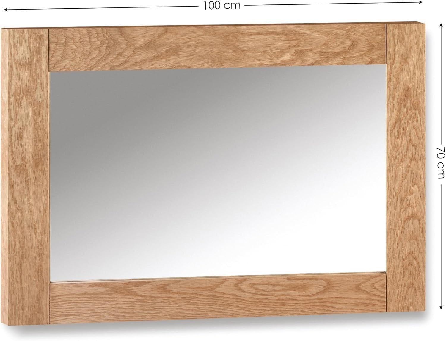 Large Oak Wall Mirror Rectangular 100x70cm Solid Wood Bedroom Hallway