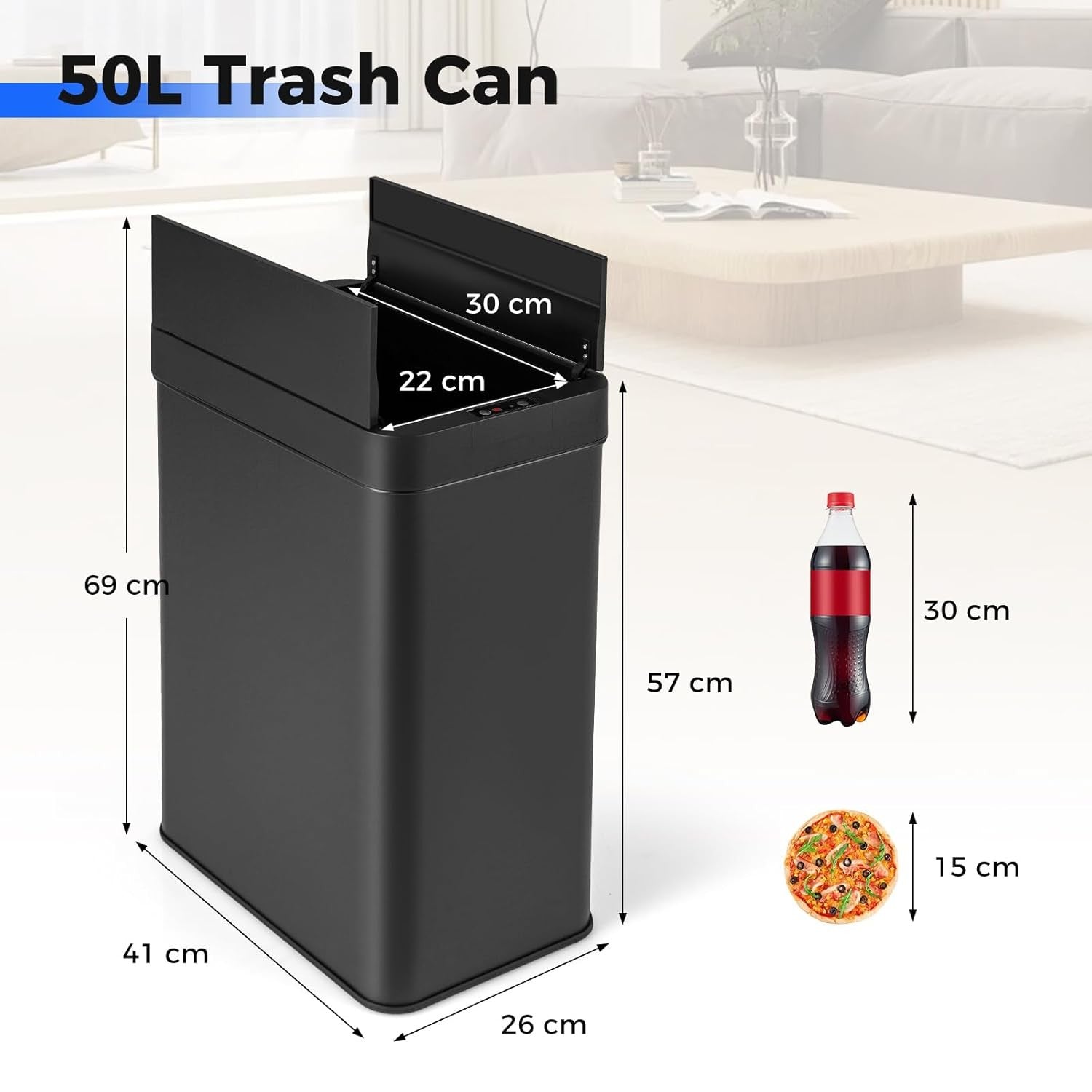 50L Touchless Motion Sensor Kitchen Bin – Automatic Stainless Steel Trash