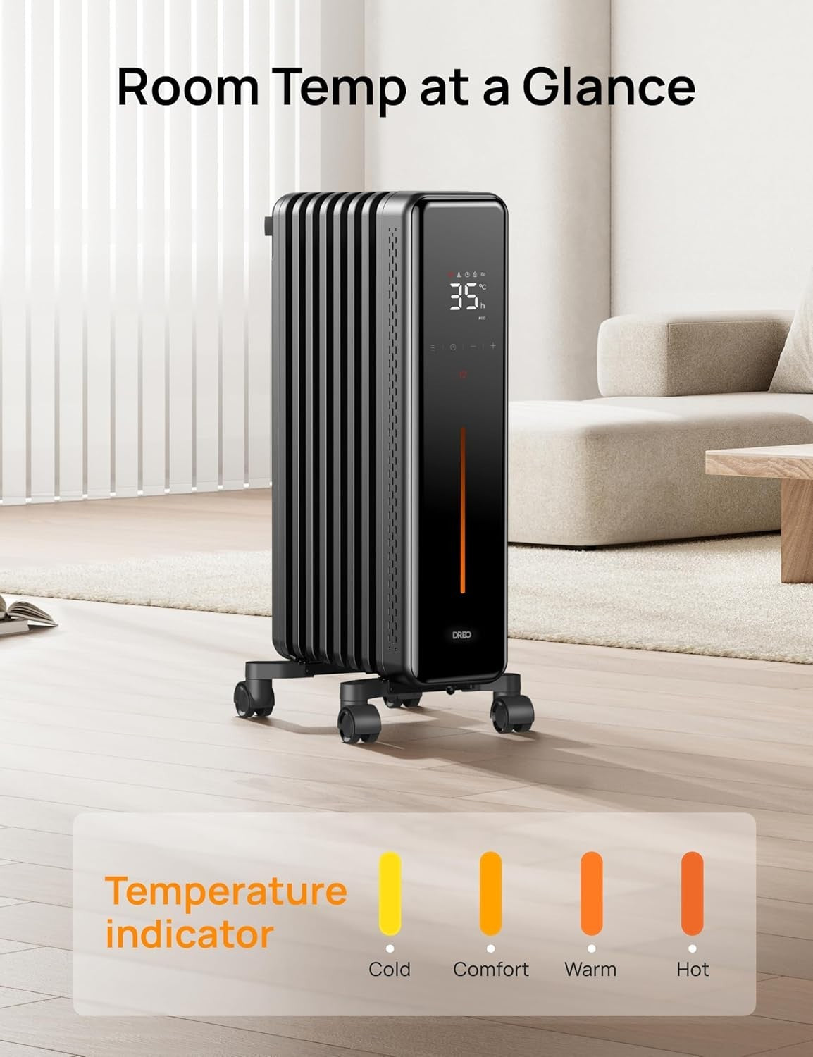 Oil Filled Radiator Heater 2000W Large Room Silent Digital Thermostat Remote