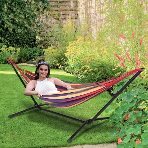 Large Outdoor Hammock with Metal Stand – Freestanding, Foldable & Comfy