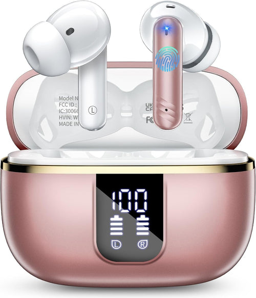 Bluetooth 5.4 Wireless Earbuds 46H Playtime ENC Noise Cancelling Pink