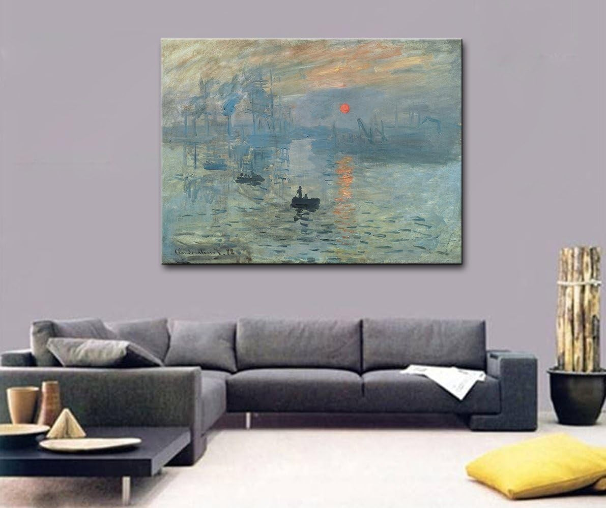 Wieco Art Extra Large Claude Monet Sunrise Canvas Wall Art – Modern Giclee Print