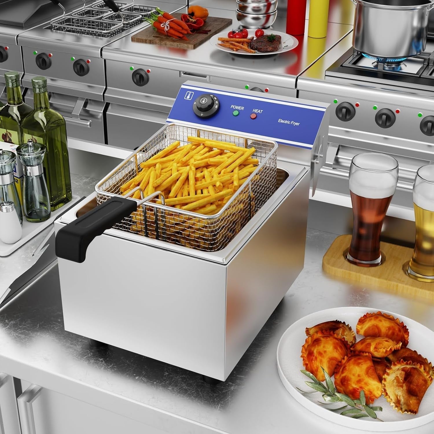 8L Commercial Deep Fat Fryer 3000W Stainless Steel Countertop