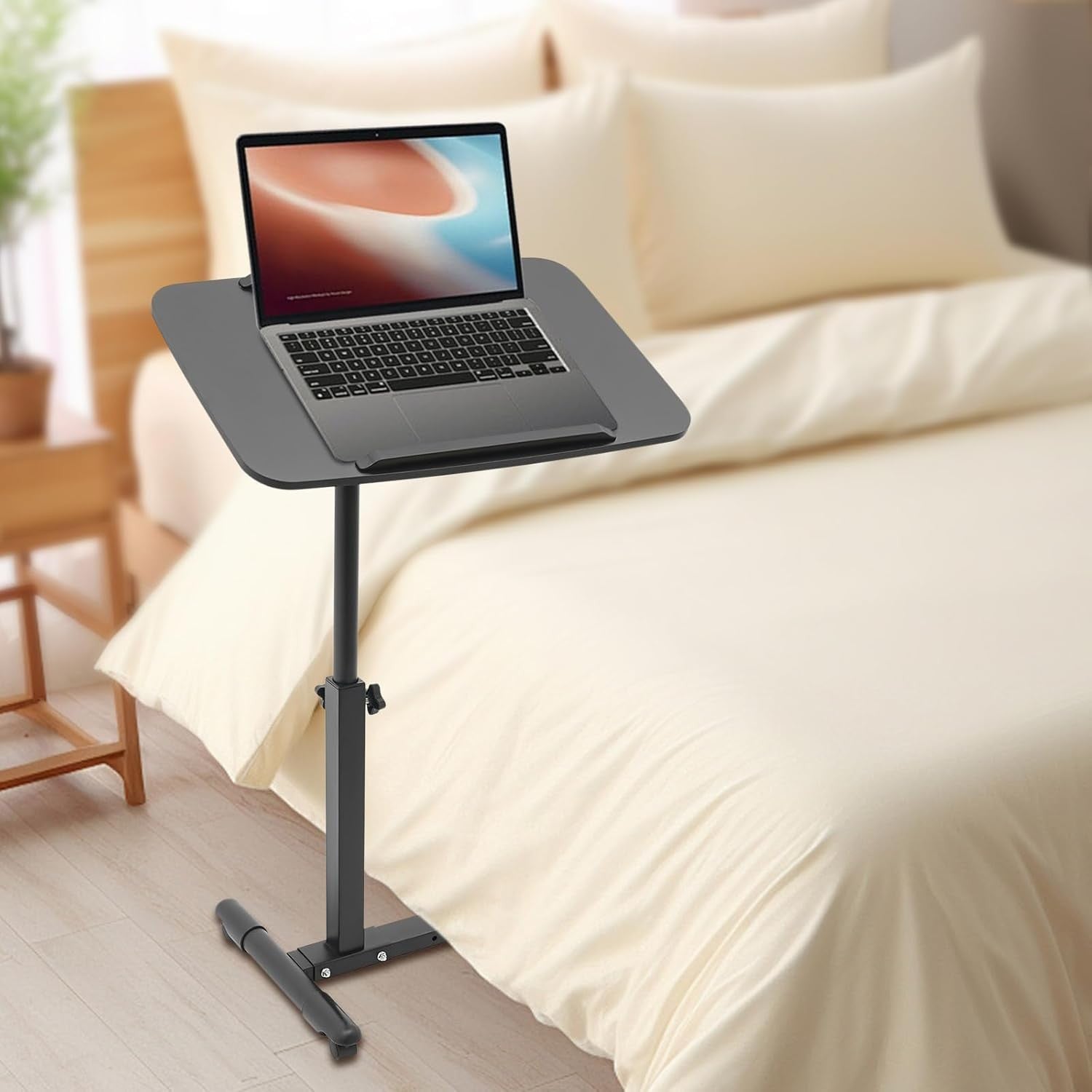 Rolling Laptop Table Height Adjustable Standing Desk with Wheels Bed Sofa Table