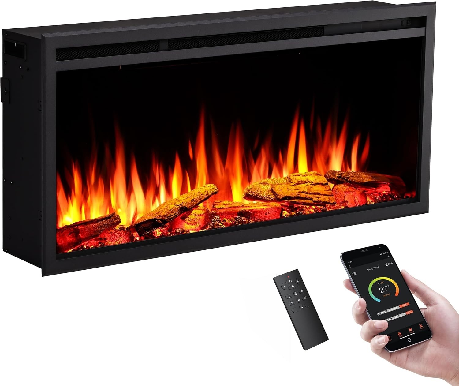 40” Smart Inset Electric Fireplace Alexa Google App Control Deep Fuel Bed