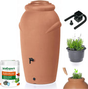 210L Amphora Water Butt With Tap Diverter Bio Cleaner Terracotta Garden
