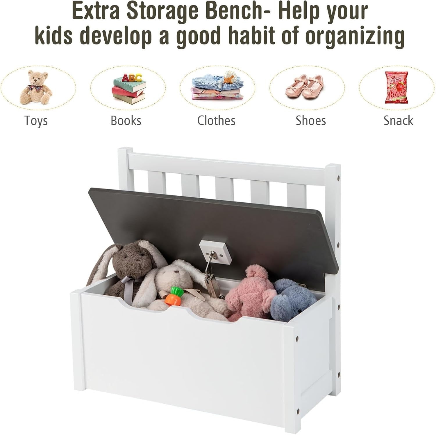 Kids Wooden Table Chair Set with Storage Bench – Grey Toddler Activity Desk