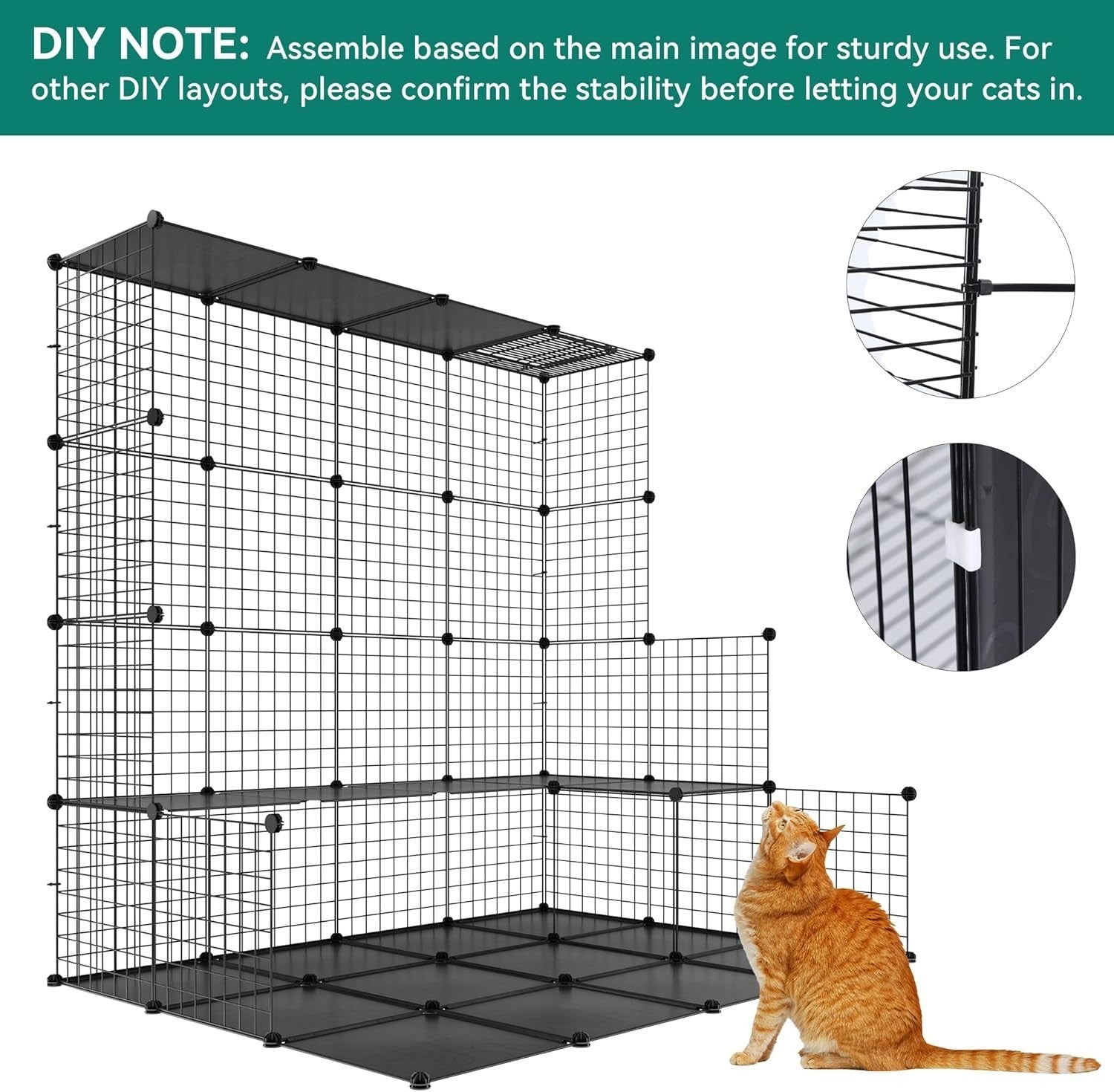 2-Tier Indoor Outdoor Cat Cage Playpen with Platforms & Zip Ties, 71x36x71cm