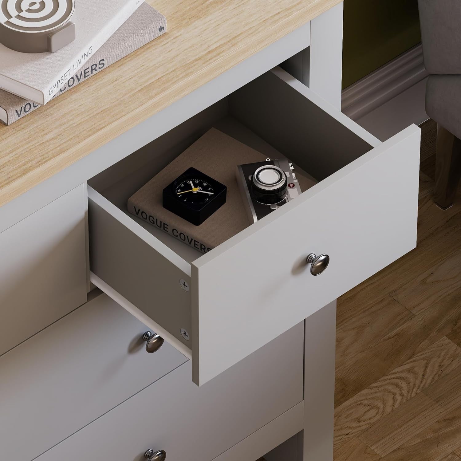 Grey 7-Drawer Wall-Mount Chest Storage Cabinet Modern Bedroom Organizer