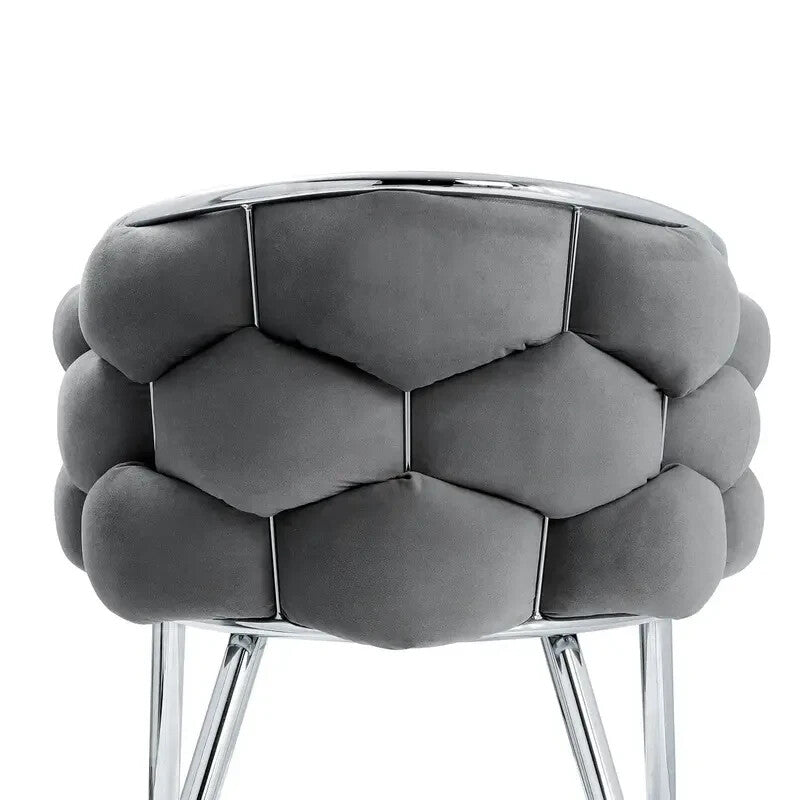 Grey Velvet Dining Chair Chrome Legs Modern Bubble Back Accent Seat