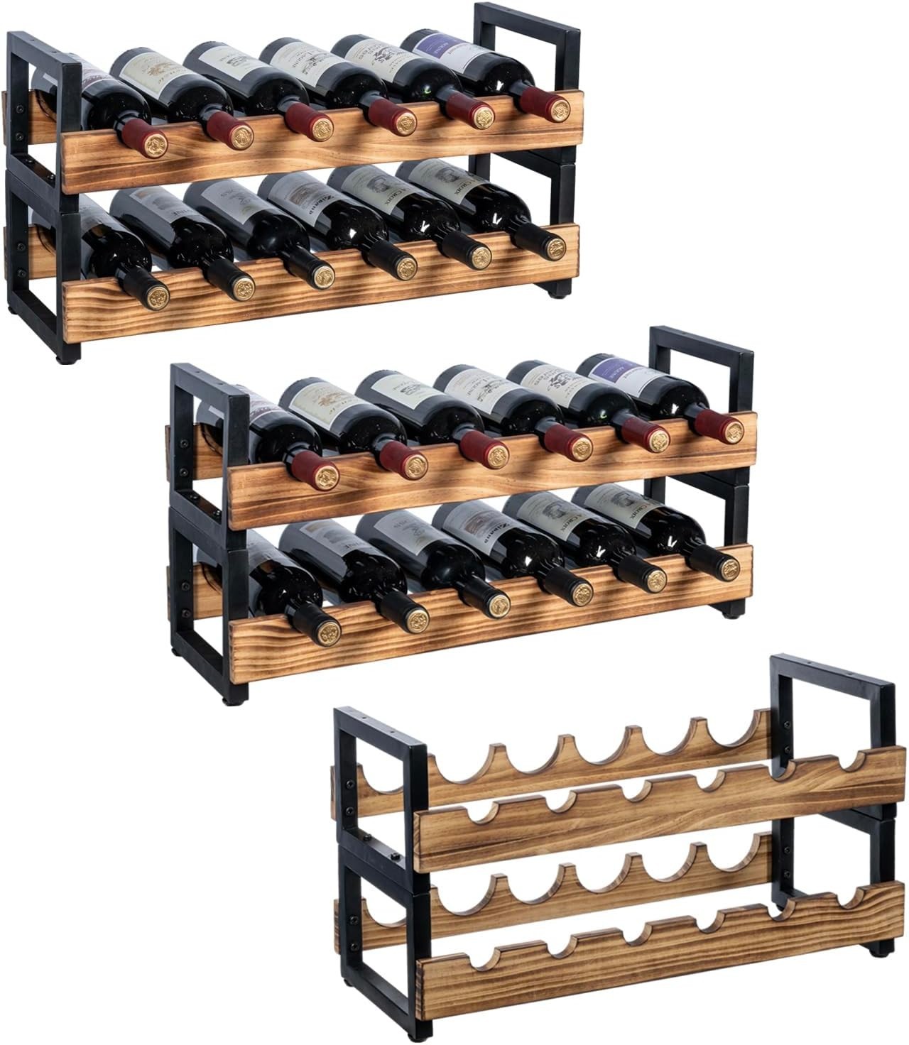 Industrial 6-Tier Wine Rack | Metal & Wood Freestanding Storage for 36 Bottles