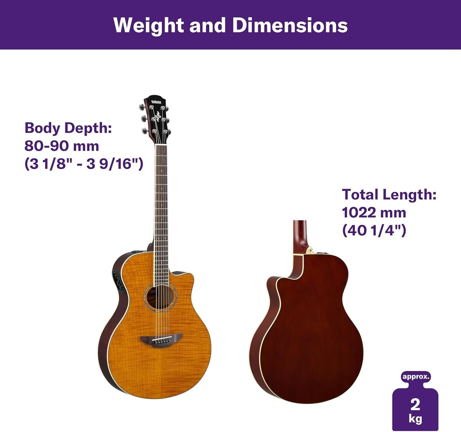 Electro Acoustic Guitar Slim Thin Body 25" Scale EQ Tuner Amber