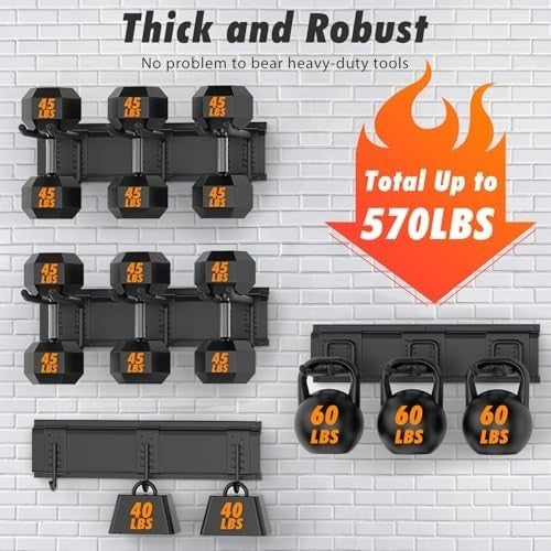 Heavy Duty Wall Mounted Tool Organizer 64 Inch 12 Hooks Black/White