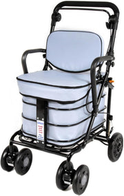 Shopping Trolley With Seat & Armrests | Walking Aid | Locking Brake | Sky Blue