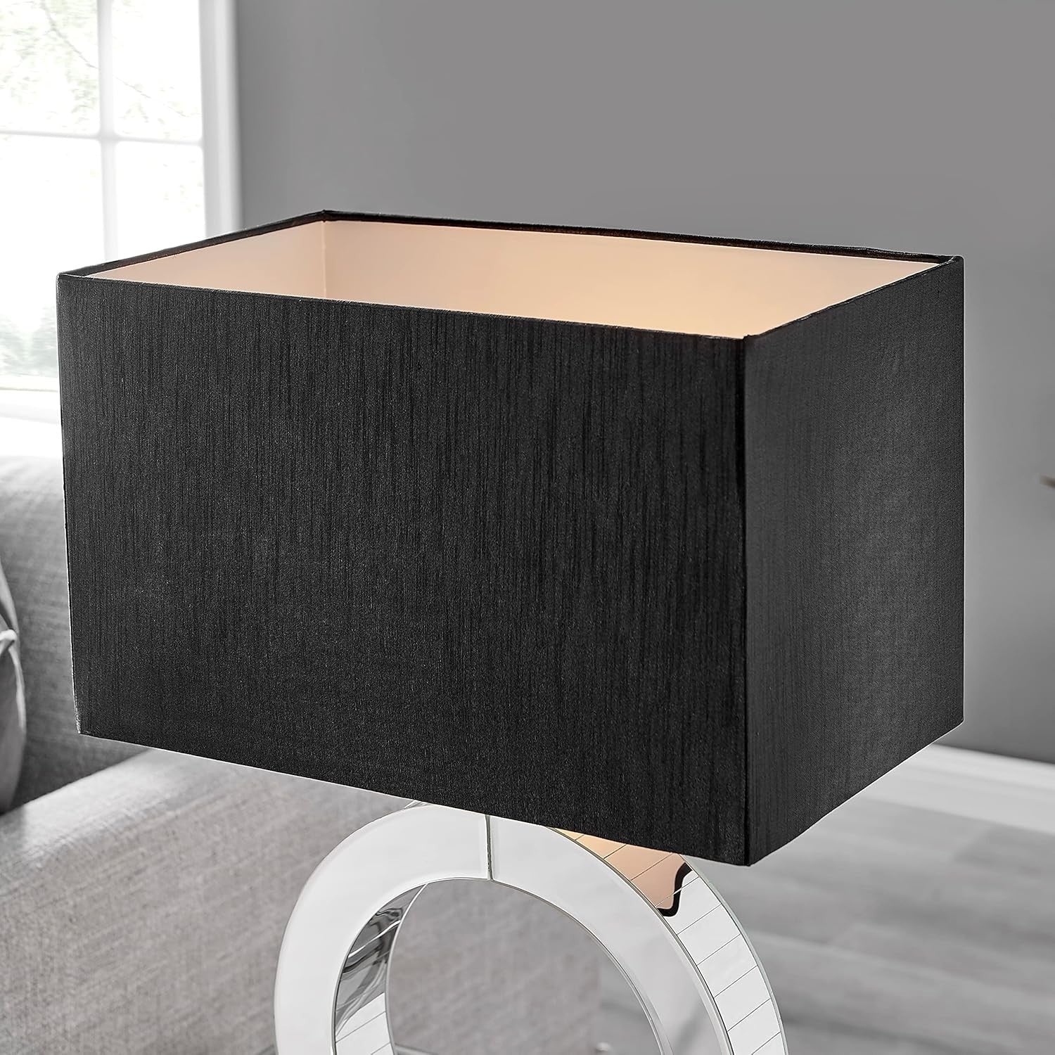 Luxury Table Lamp with Mirrored Base & Black Fabric Shade, E27 Bulb Included