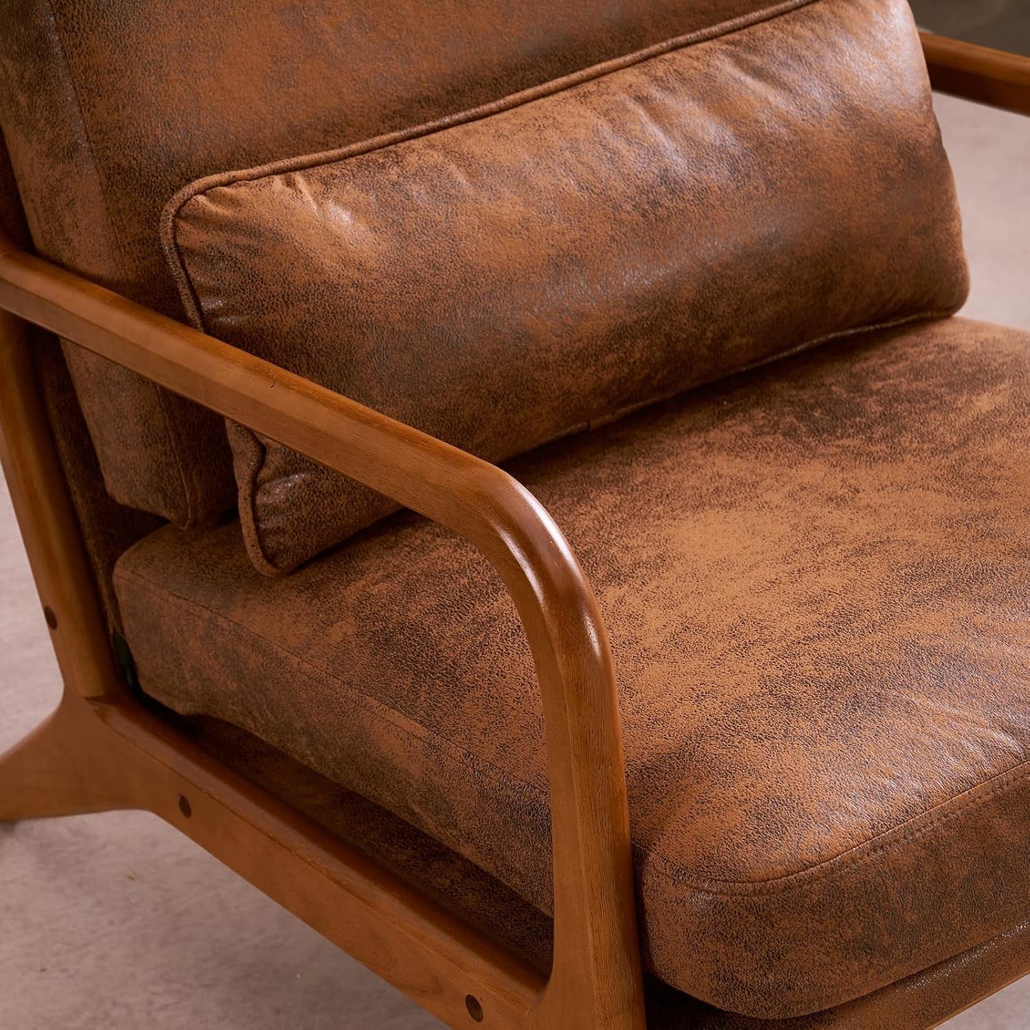 Mid Century High Back Accent Chair Brown Upholstered Armchair