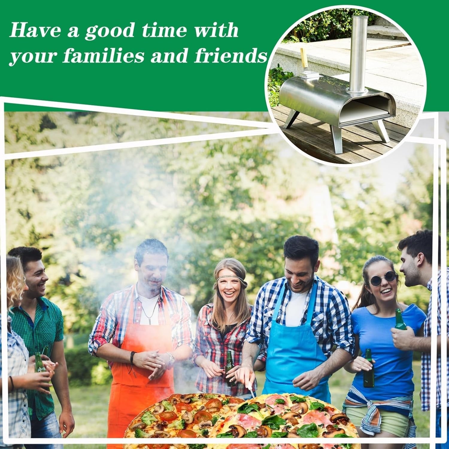 Outdoor Wood Fired Pizza Oven | 12" Stainless Steel BBQ Grill with Pizza Stone