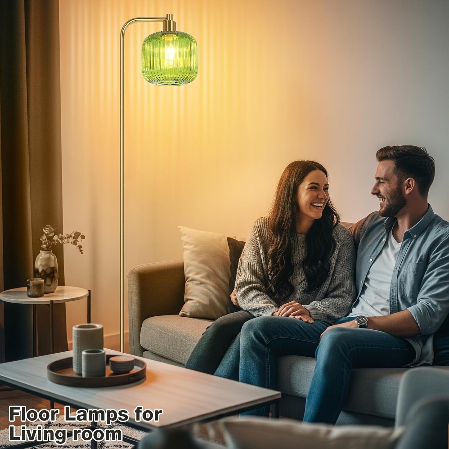 Modern Floor Lamp Tall Standing Light Glass Shade Pedal Switch Living Room