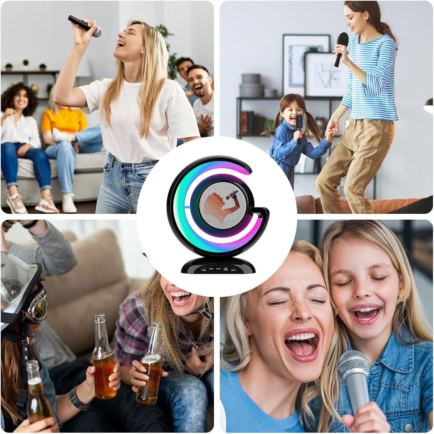 Wireless Karaoke Machine with 2 Mics, LED Light Effects & Bluetooth