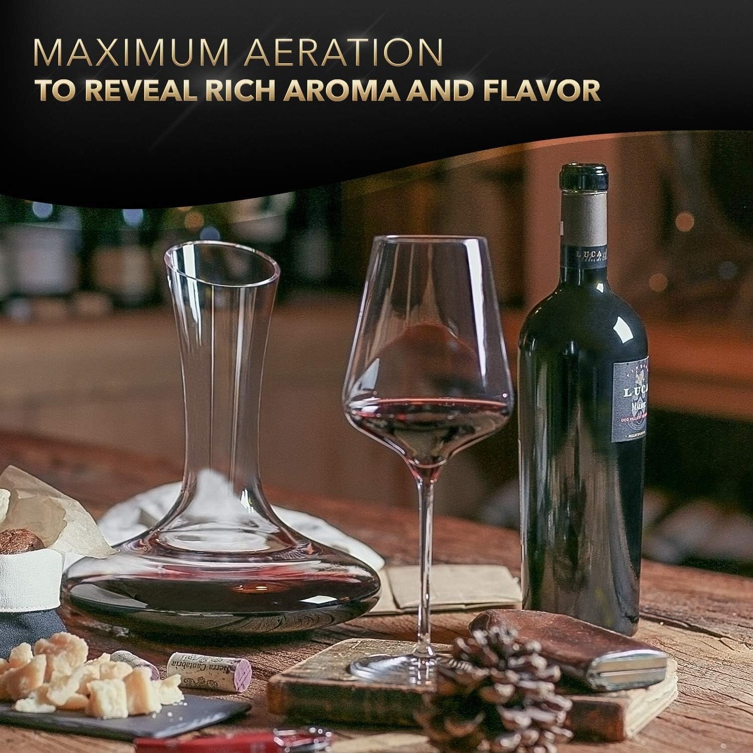750ml Crystal Wine Decanter with Aerator Hand-Blown Lead-Free Glass Gift