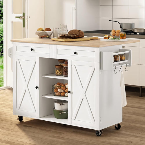 Rolling Kitchen Island Cart Drop Worktop Storage Cabinet on Wheels