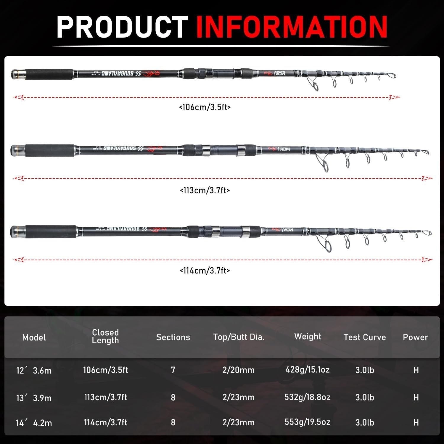 Telescopic Carp Fishing Rod Carbon Fibre 3.6M 3.9M 4.2M 3.0lb