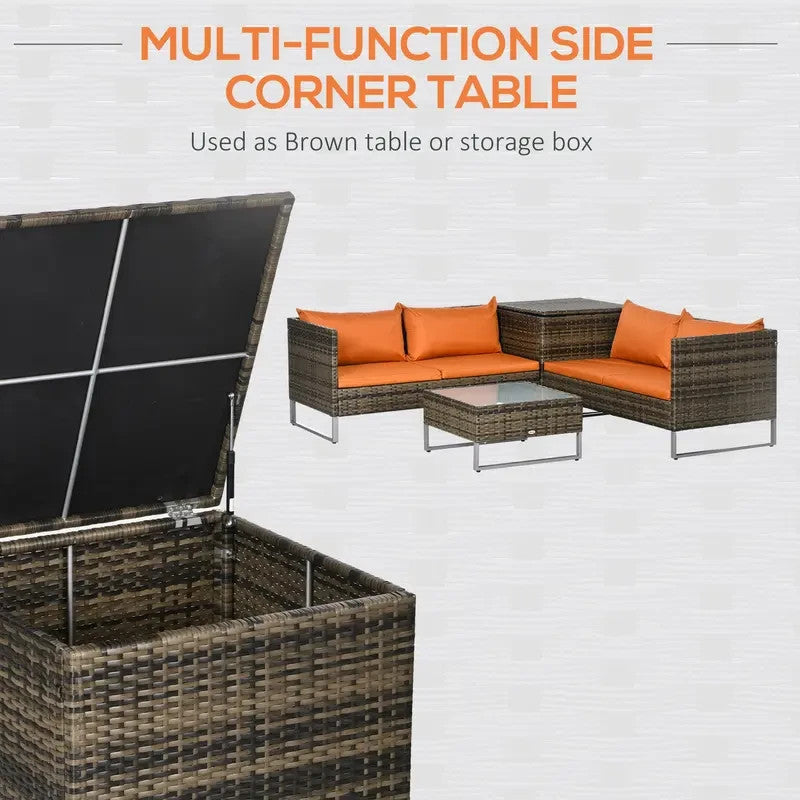 4-Seater Rattan Corner Sofa Set Outdoor Cushions Glass Tables Storage Patio