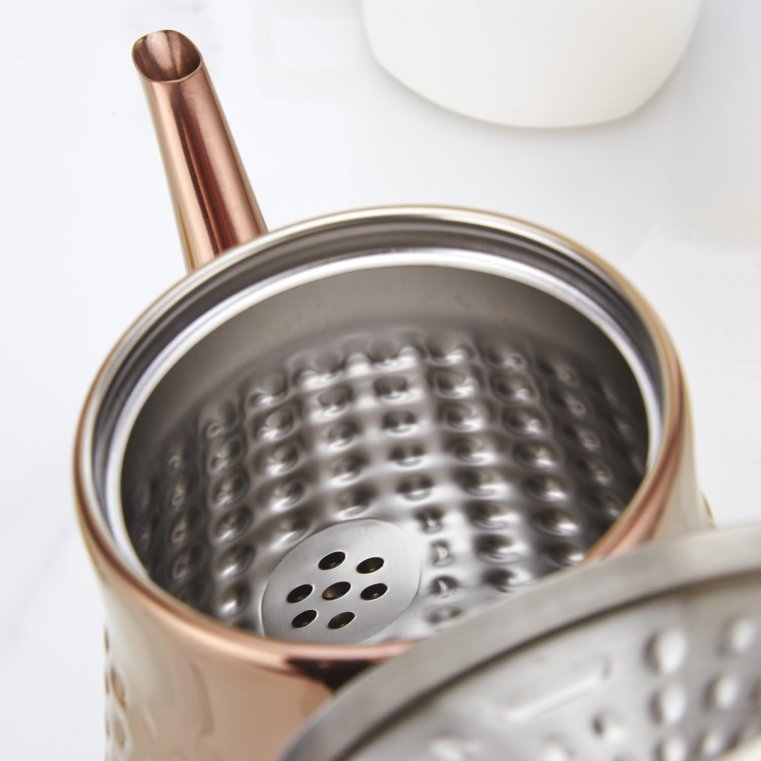 Copper Stainless Steel Teapot 60oz 1.8L w/ Infuser Hammered Finish