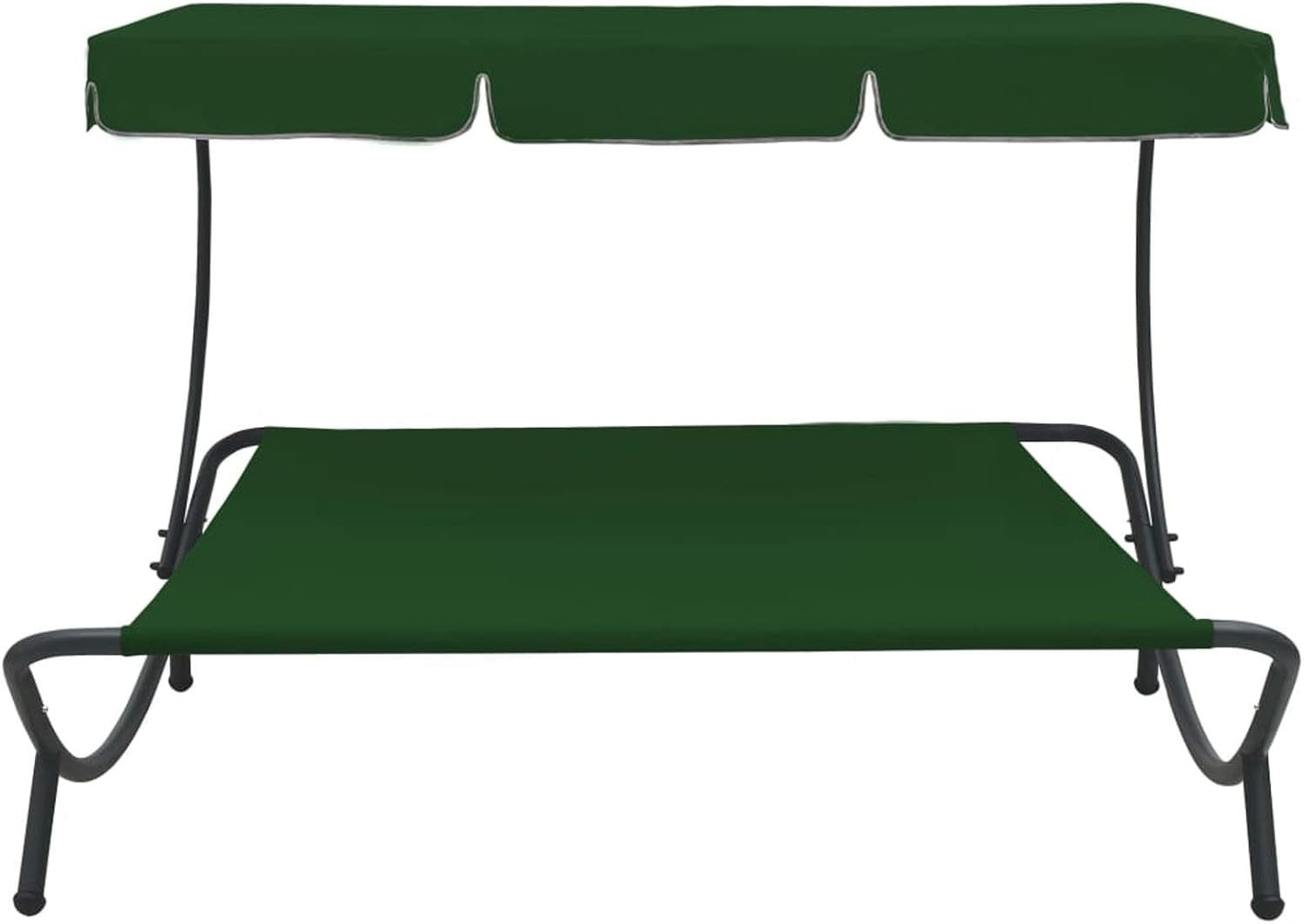 Outdoor Double Lounge Bed with Canopy & Stool Green Wicker Patio Set