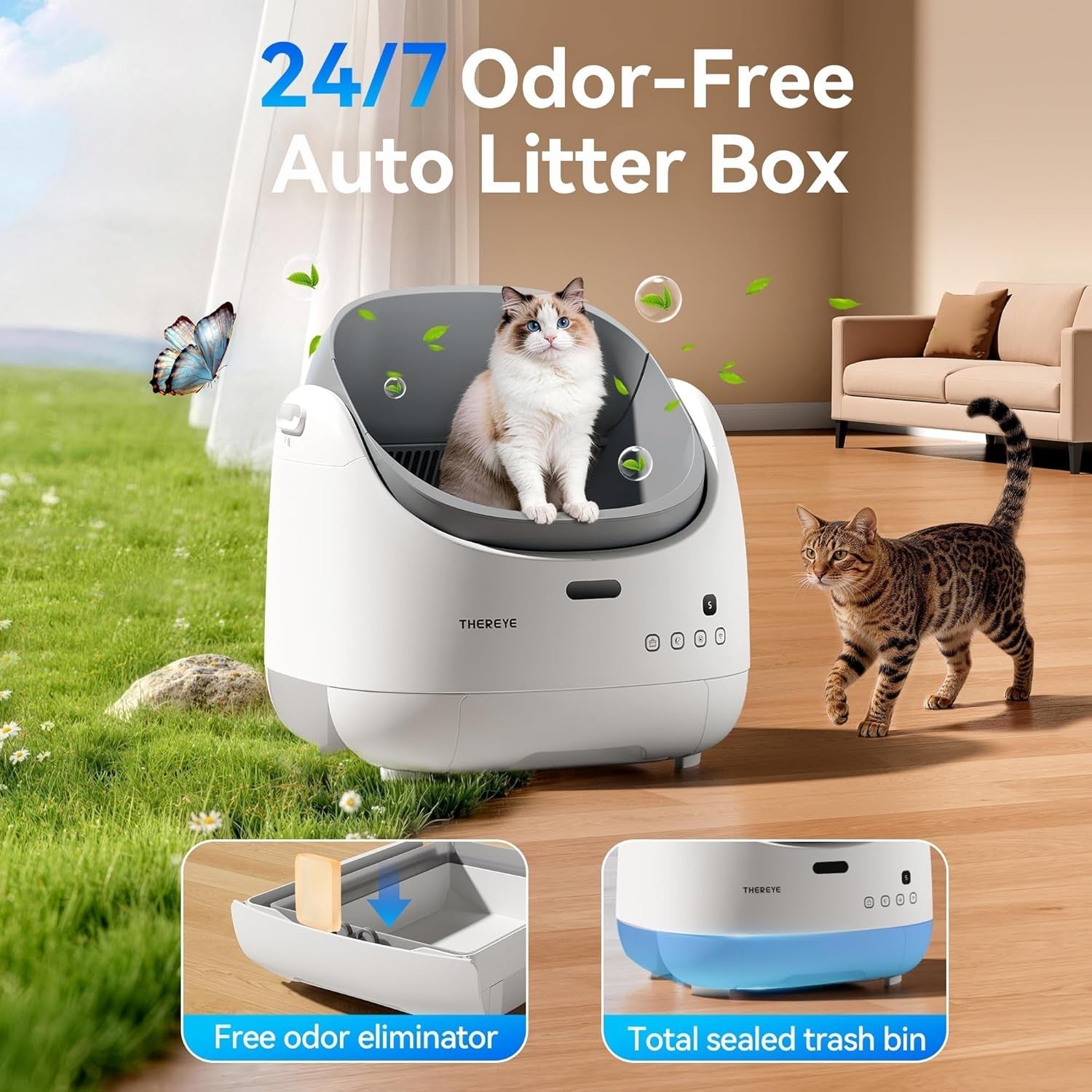 Self Cleaning Cat Litter Box APP Control XL Open Top Odor Control