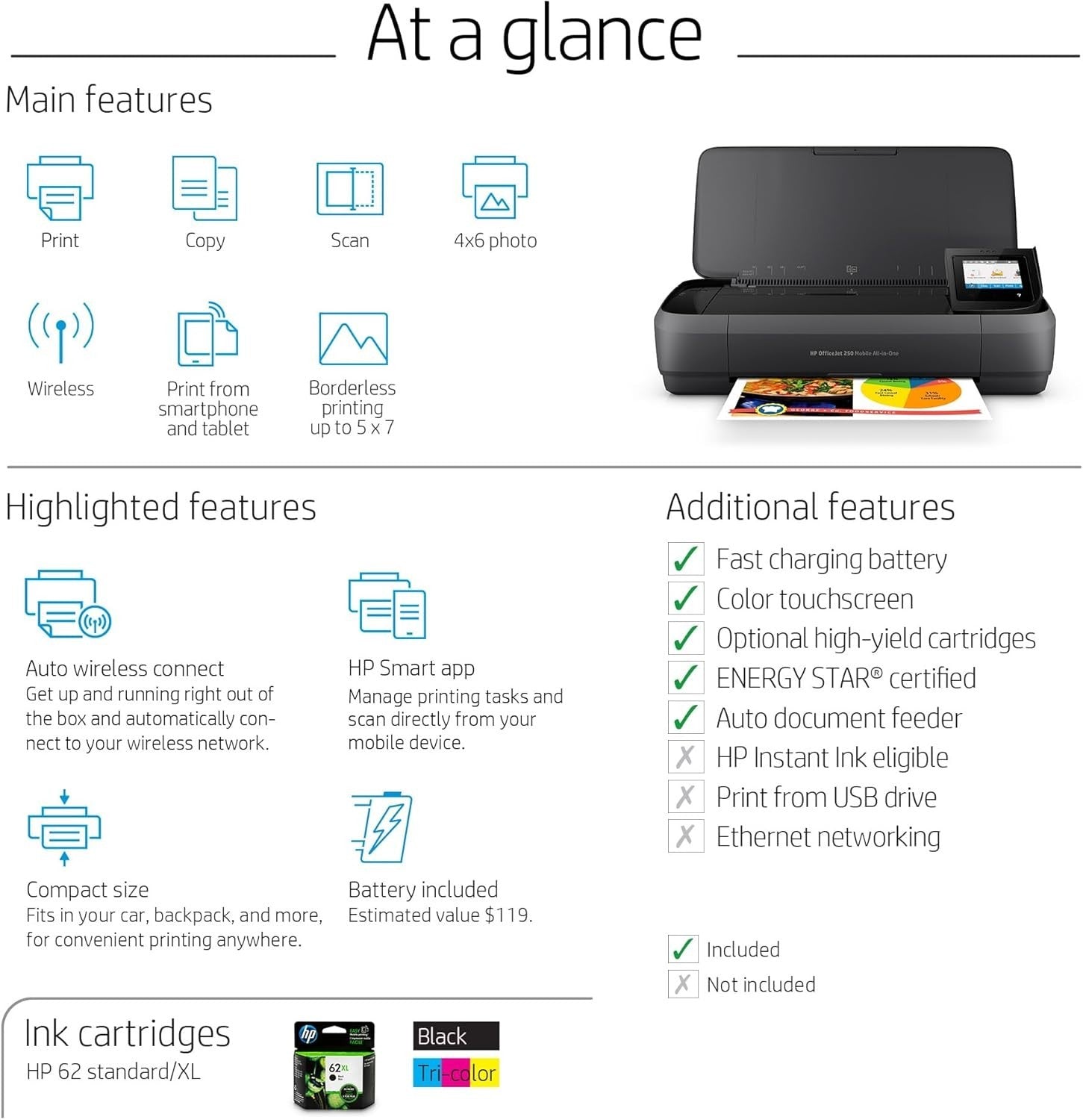 Portable All-in-One Colour Printer | OfficeJet 250 | Wireless | Touchscreen