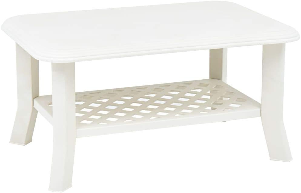 White Outdoor Coffee Table with Storage Shelf, Weather-Resistant 90x60x46cm