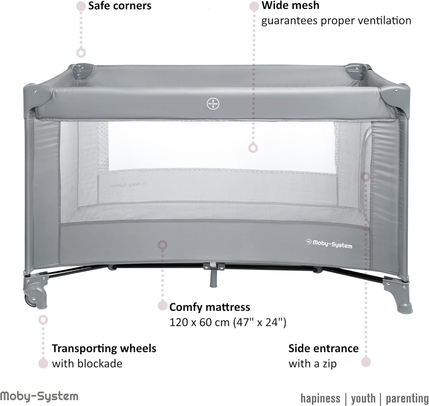 3in1 Baby Bedside Crib Travel Cot with Mattress 7 Heights Wheels & Side Panel
