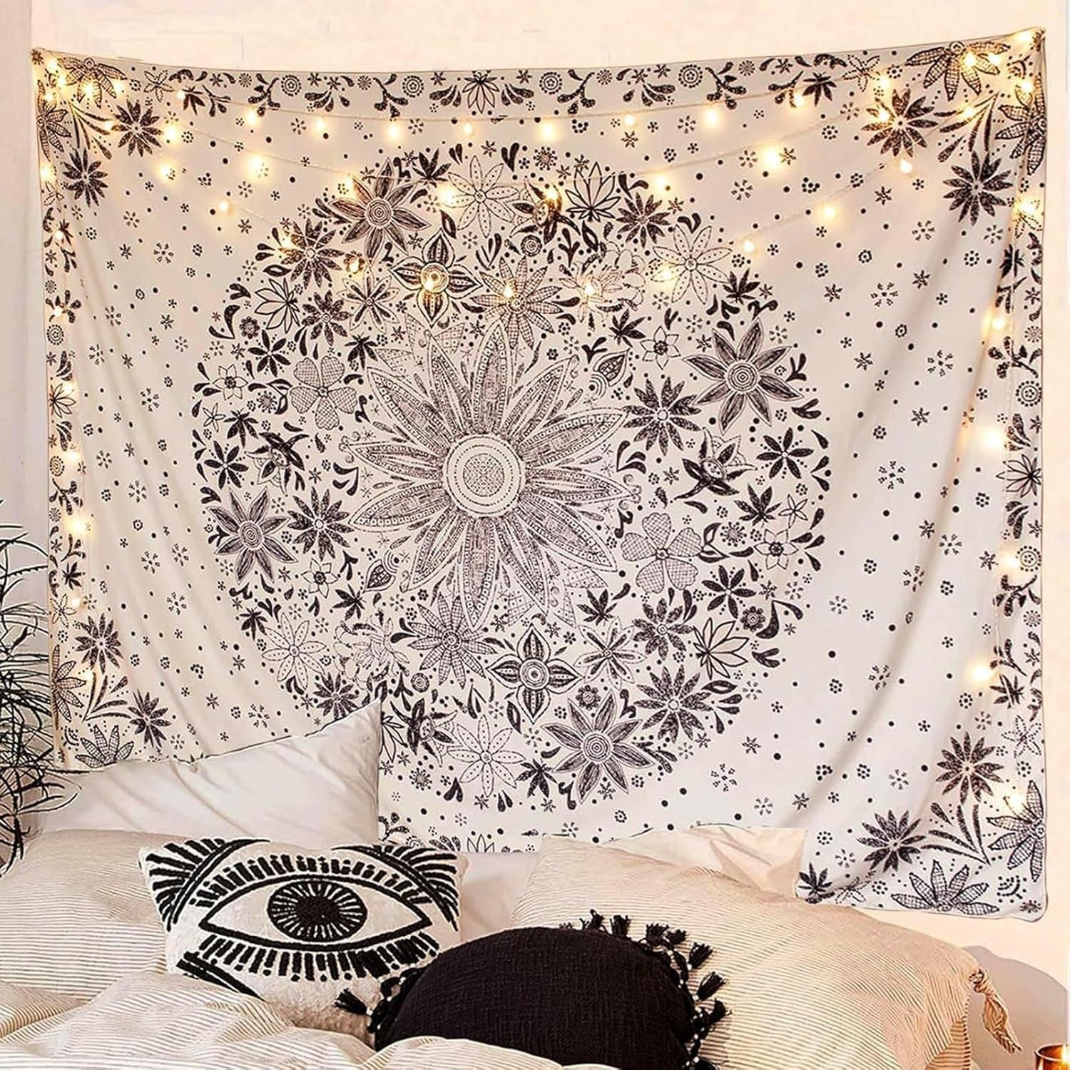 Beige White Daisy Boho Wall Tapestry 130x150cm Floral Decor