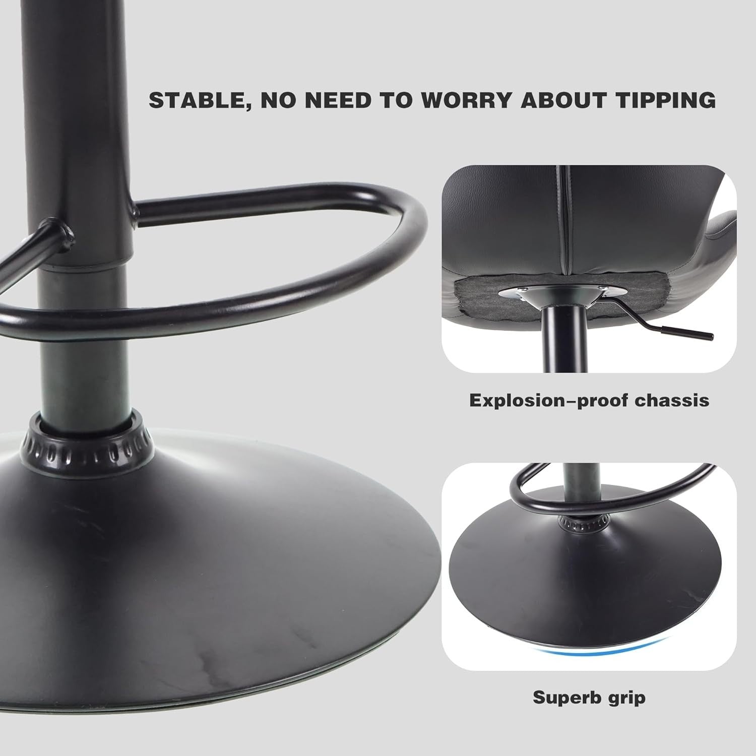 Velvet Dark Grey Bar Stools Set of 2 – Adjustable Swivel Kitchen Chairs