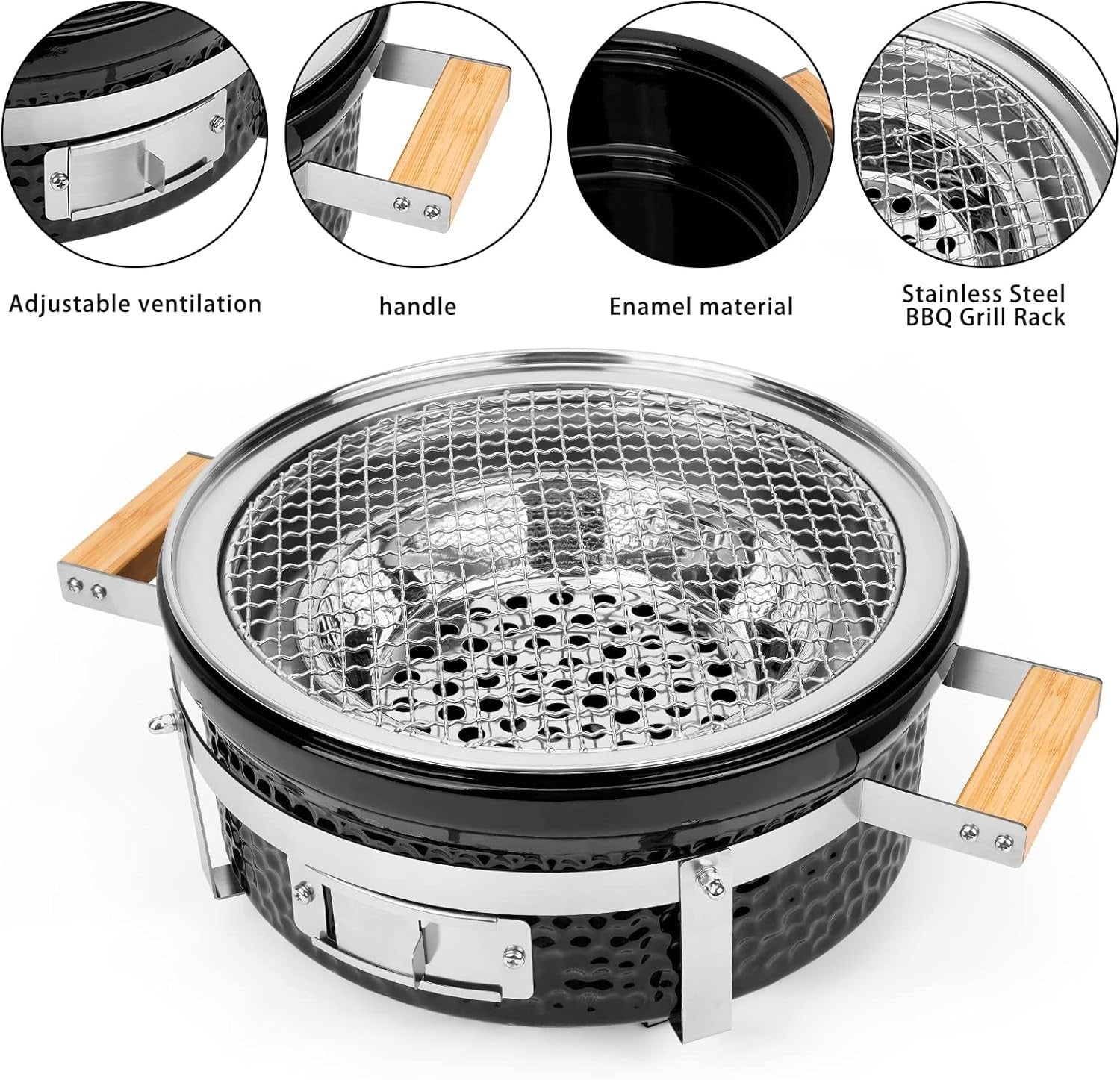 Round Ceramic Charcoal Tabletop BBQ Grill Portable Indoor Outdoor Camping Garden