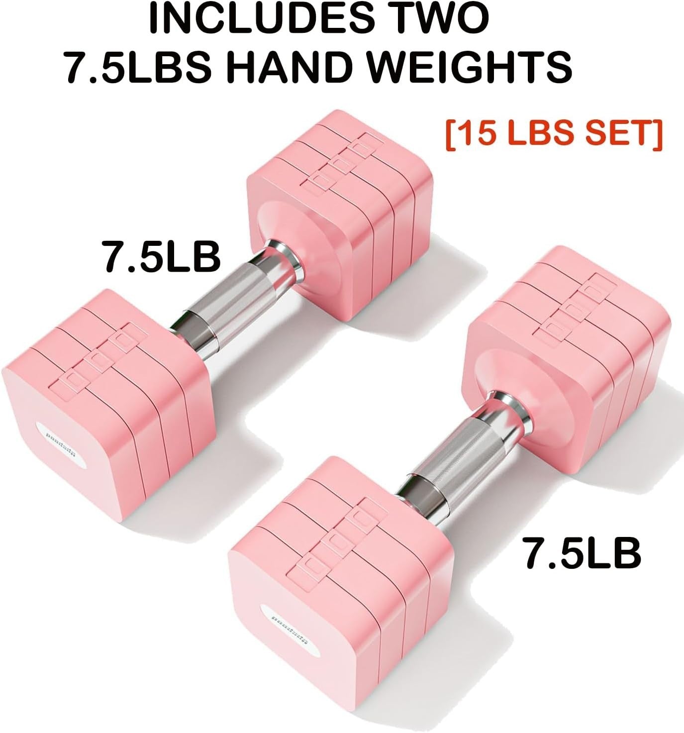 15LB Adjustable Dumbbells Pair 4-in-1 Anti-Roll Pink Home Fitness Weights