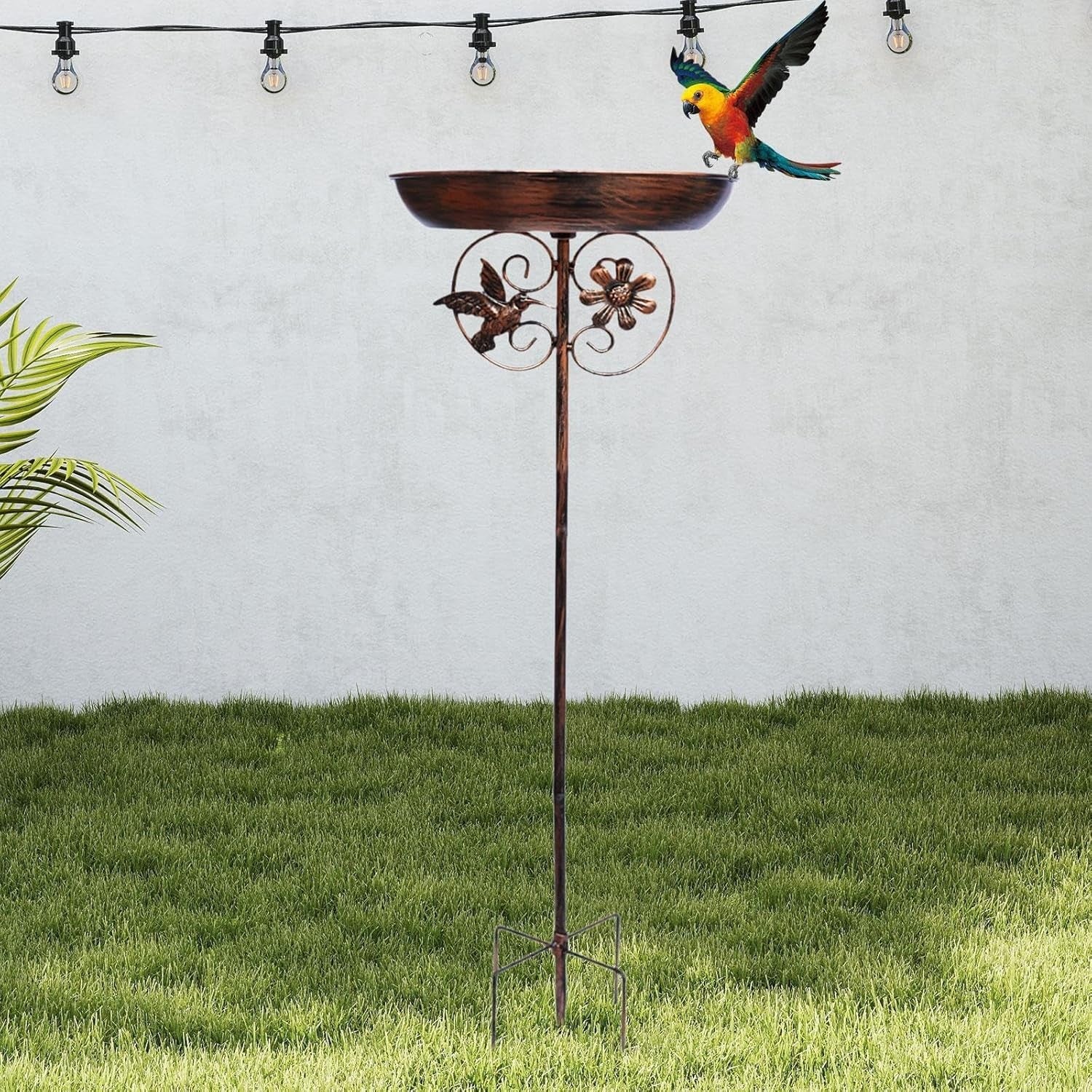 Vintage Outdoor Bird Bath Feeder Bowl Metal Garden Stake Stand Weatherproof