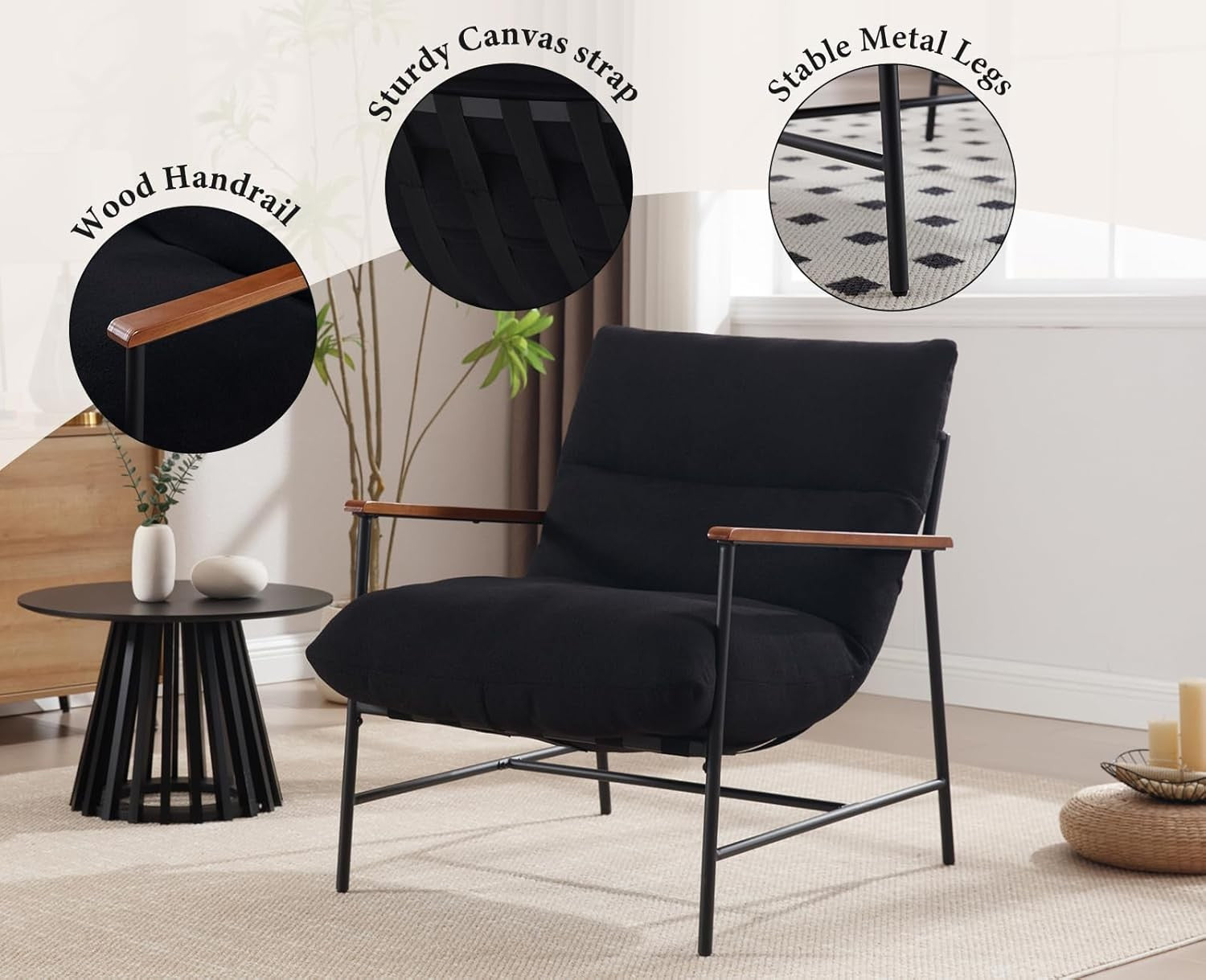 Faux Fur Accent Armchair Upholstered Lounge Chair Black