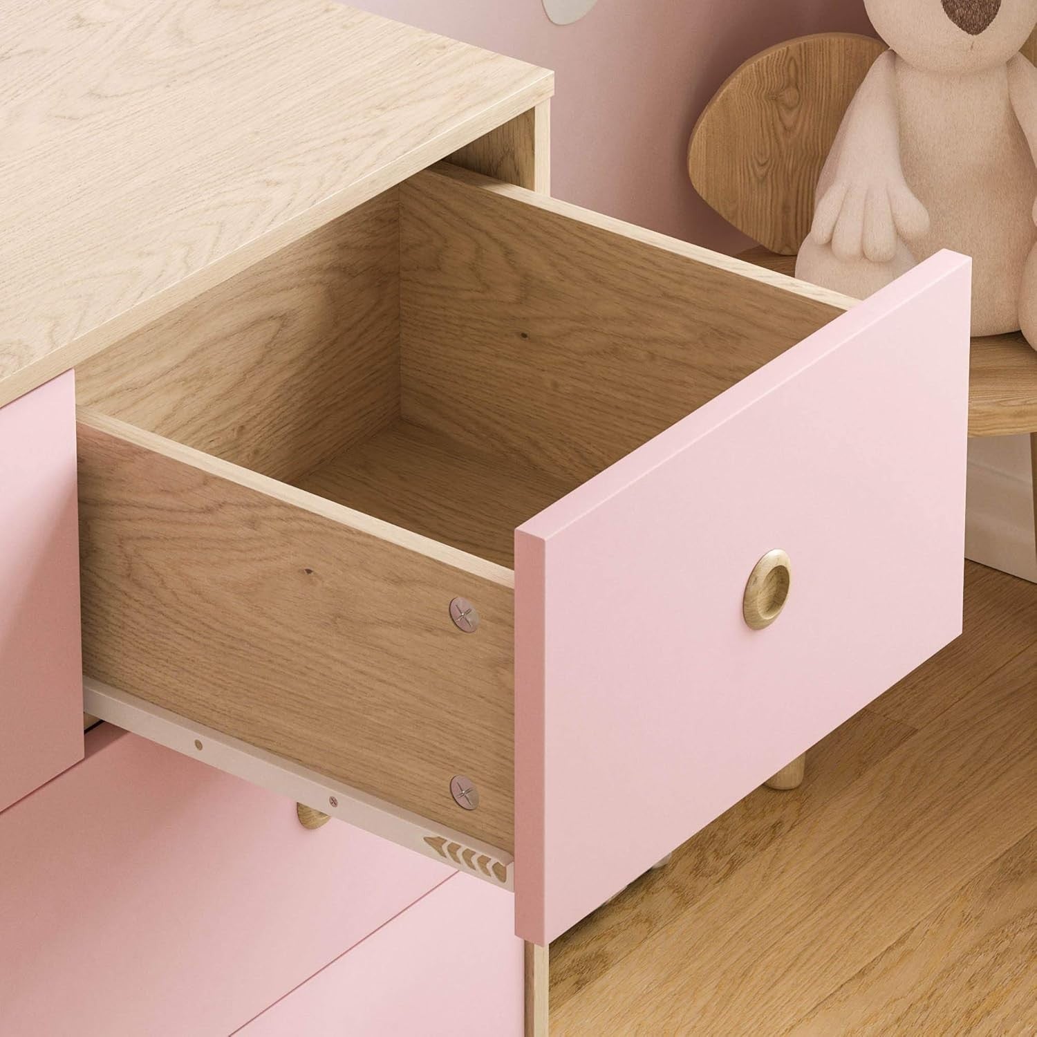 5 Drawer Chest Modern Bedroom Storage Cabinet Kids Furniture Pink Oak