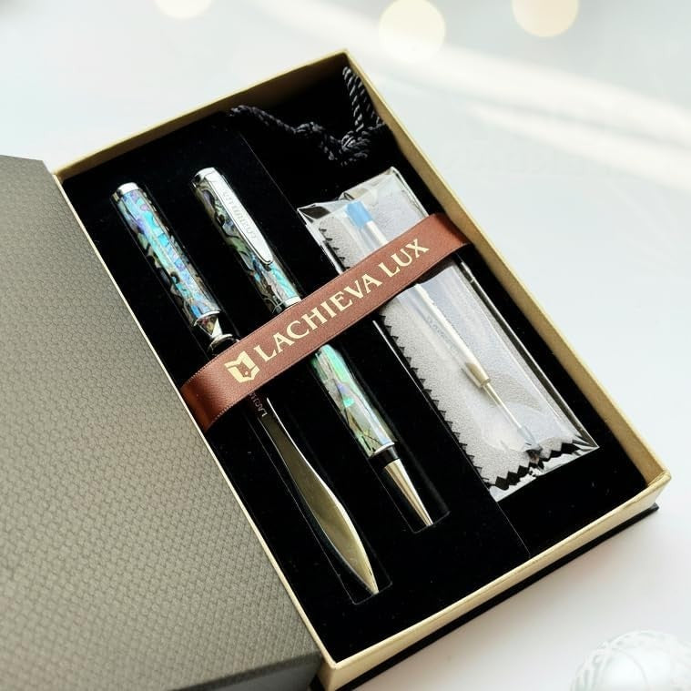 Luxury Blue Abalone Shell Ballpoint Pen & Letter Opener Gift Set
