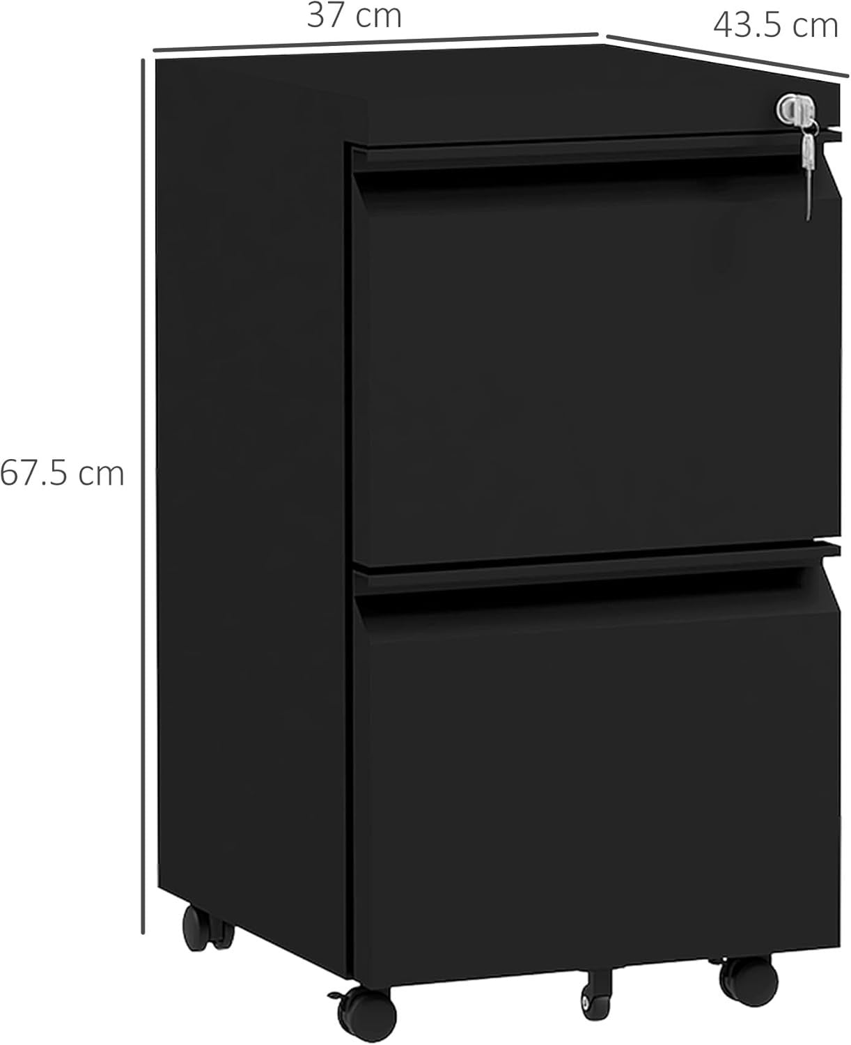 2 Drawer Mobile Filing Cabinet Lockable Steel A4 Letter Office Storage Black