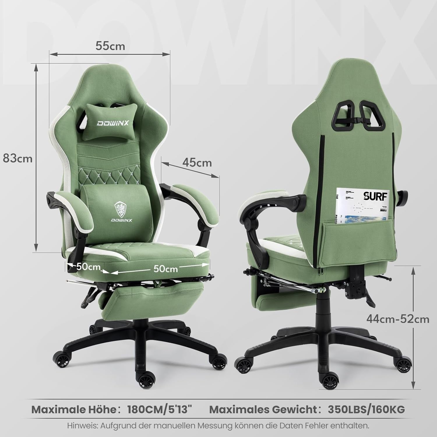 Massage Gaming Chair Fabric Recliner w/ Footrest 150kg Green