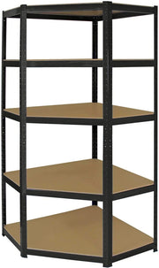 5-Tier Floor-Mount Corner Shelf Rack 180x43x40cm Heavy Duty Steel Black