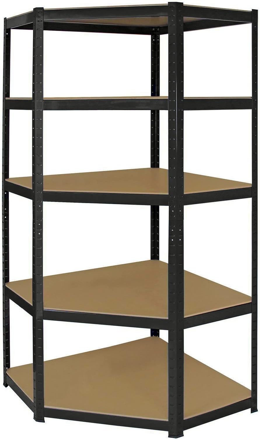 5-Tier Floor-Mount Corner Shelf Rack 180x43x40cm Heavy Duty Steel Black