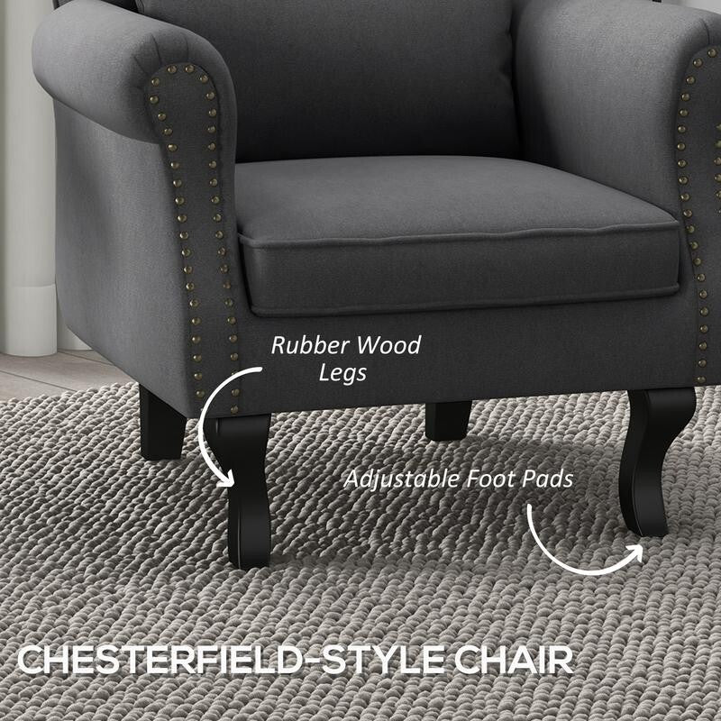 Chesterfield Wingback Armchair Tufted Accent Fireside Chair Pillow Grey