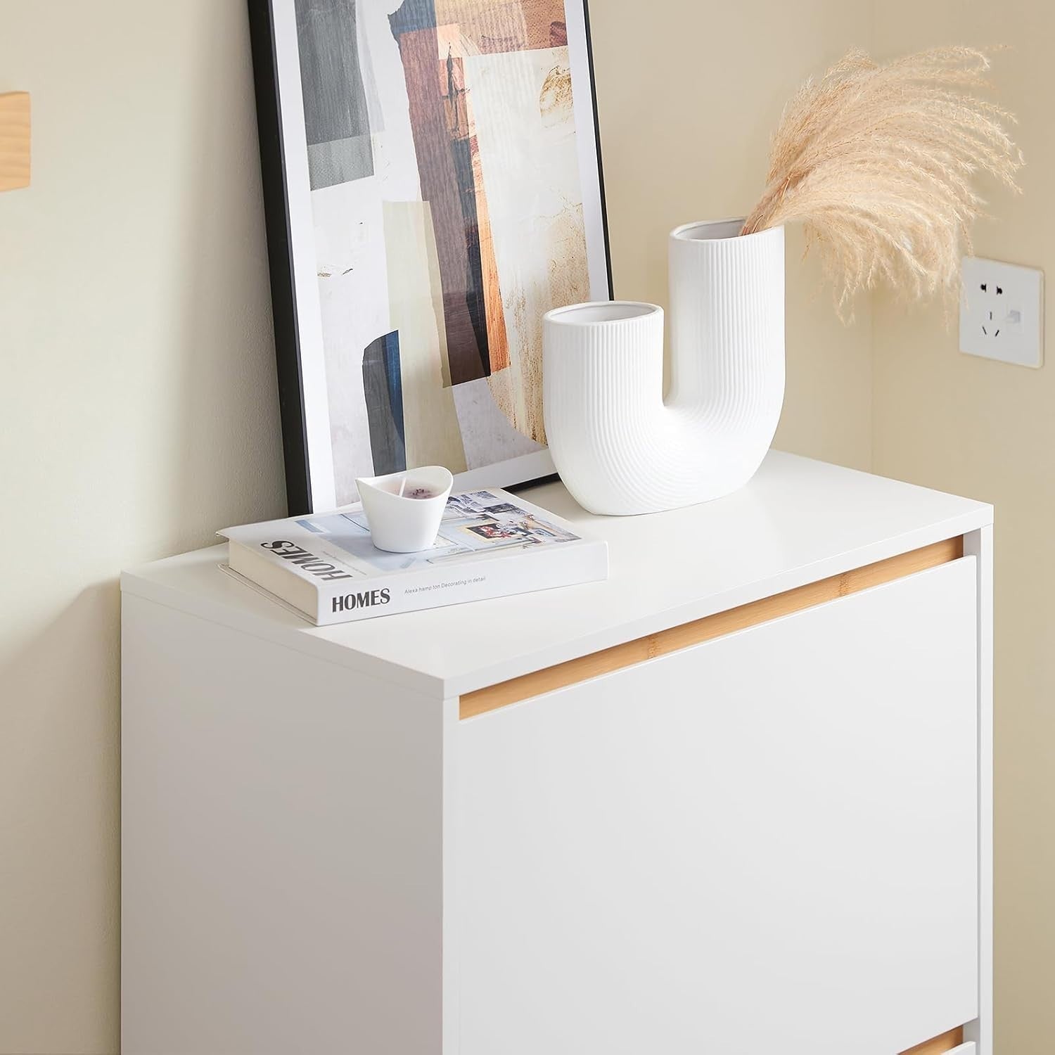White Slim Shoe Cabinet with 3 Flip Drawers Narrow Hallway Storage 60x34x122cm