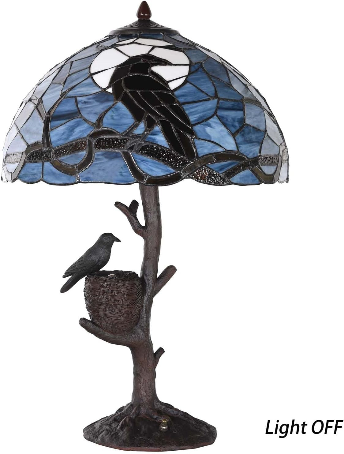 Tiffany Stained Glass Raven Table Lamp Full Moon Night Light Decor