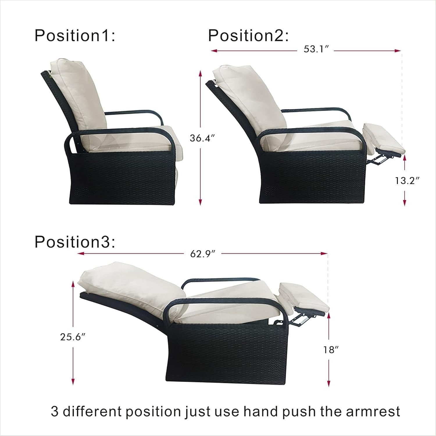 Adjustable Recliner Patio Chair Outdoor Rattan Lounge with Footrest Cushion